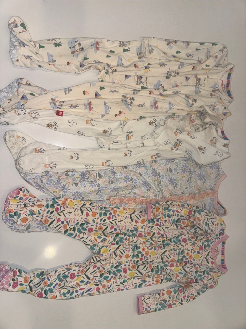 Magnetic Me Girls Floral & Cream Printed Footed Pajama Bundle